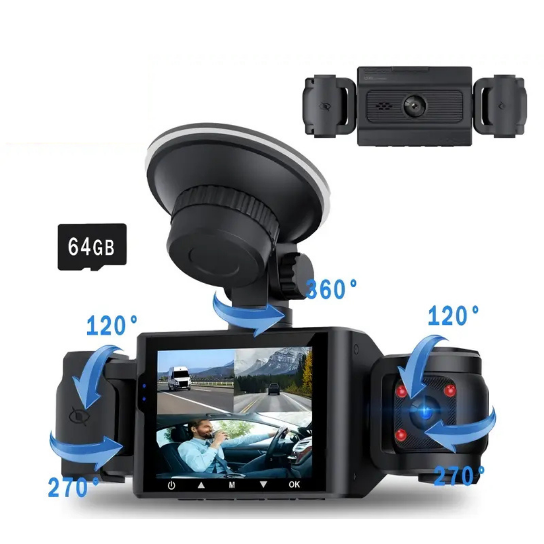Zeyrich™ | 360° Dashcam – Ultra HD, 4-Wege-Aufnahme + 64GB Karte