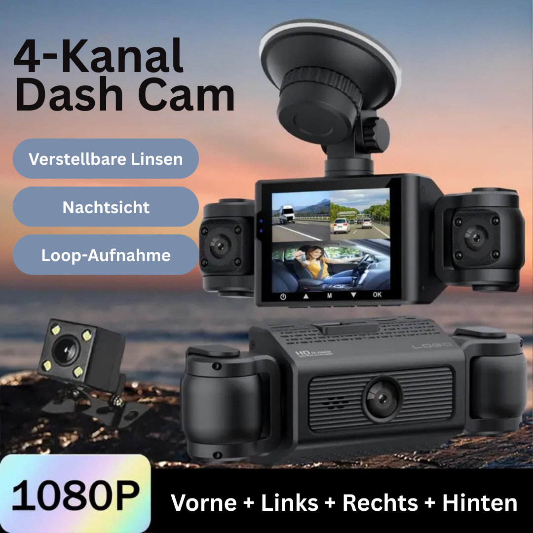 Zeyrich™ | 360° Dashcam – Ultra HD, 4-Wege-Aufnahme + 64GB Karte