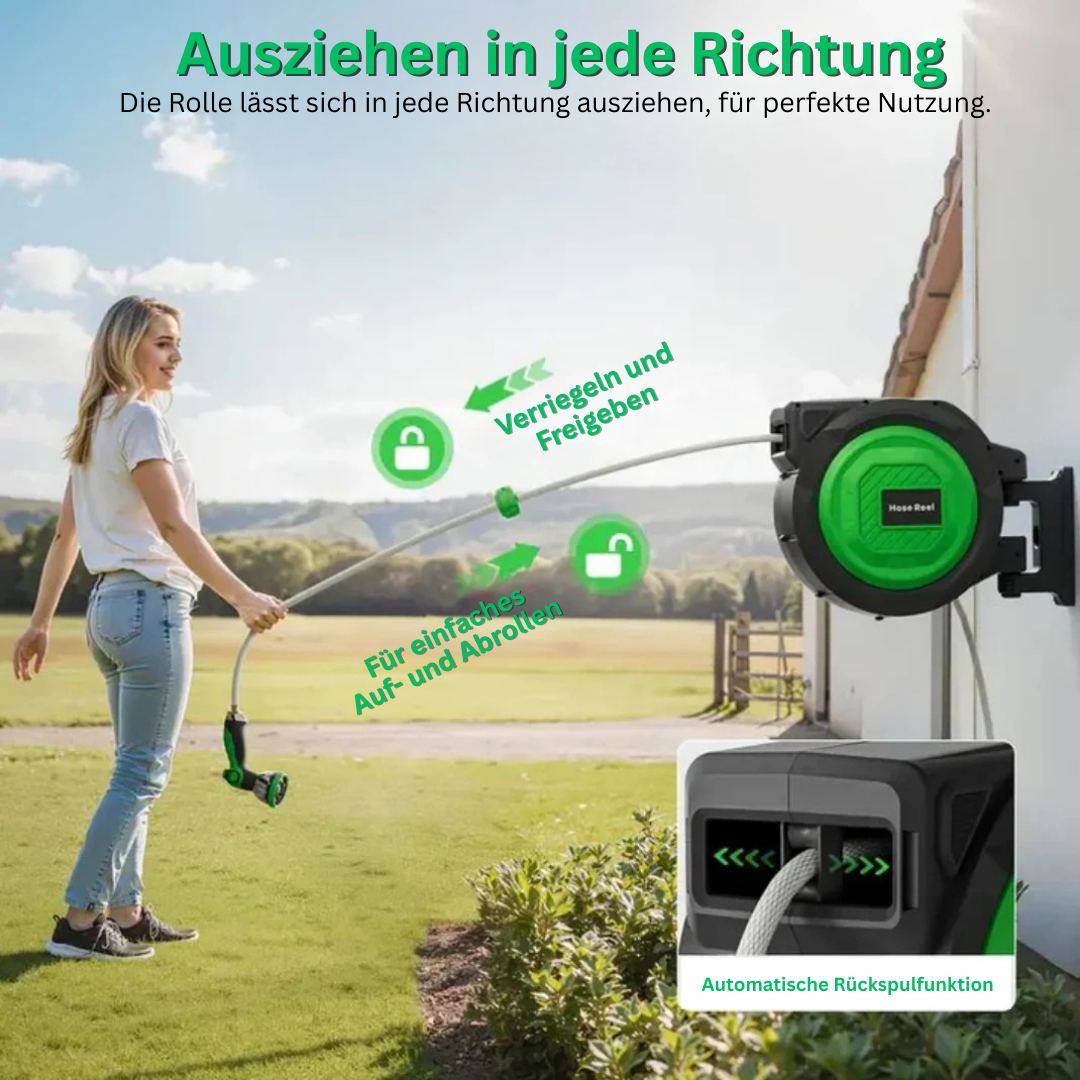 Drelvix™ | 150FT Gartenschlauchaufroller – Verstellbar mit 10-Düsenformen