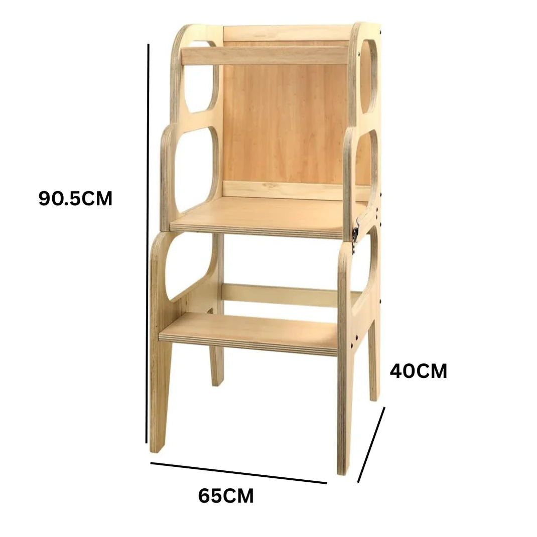 Trauvia™ | 3-in-1 Lernturm, Umweltfreundliches Strandholz, Küchenhelfer, Basteltisch und Tafel